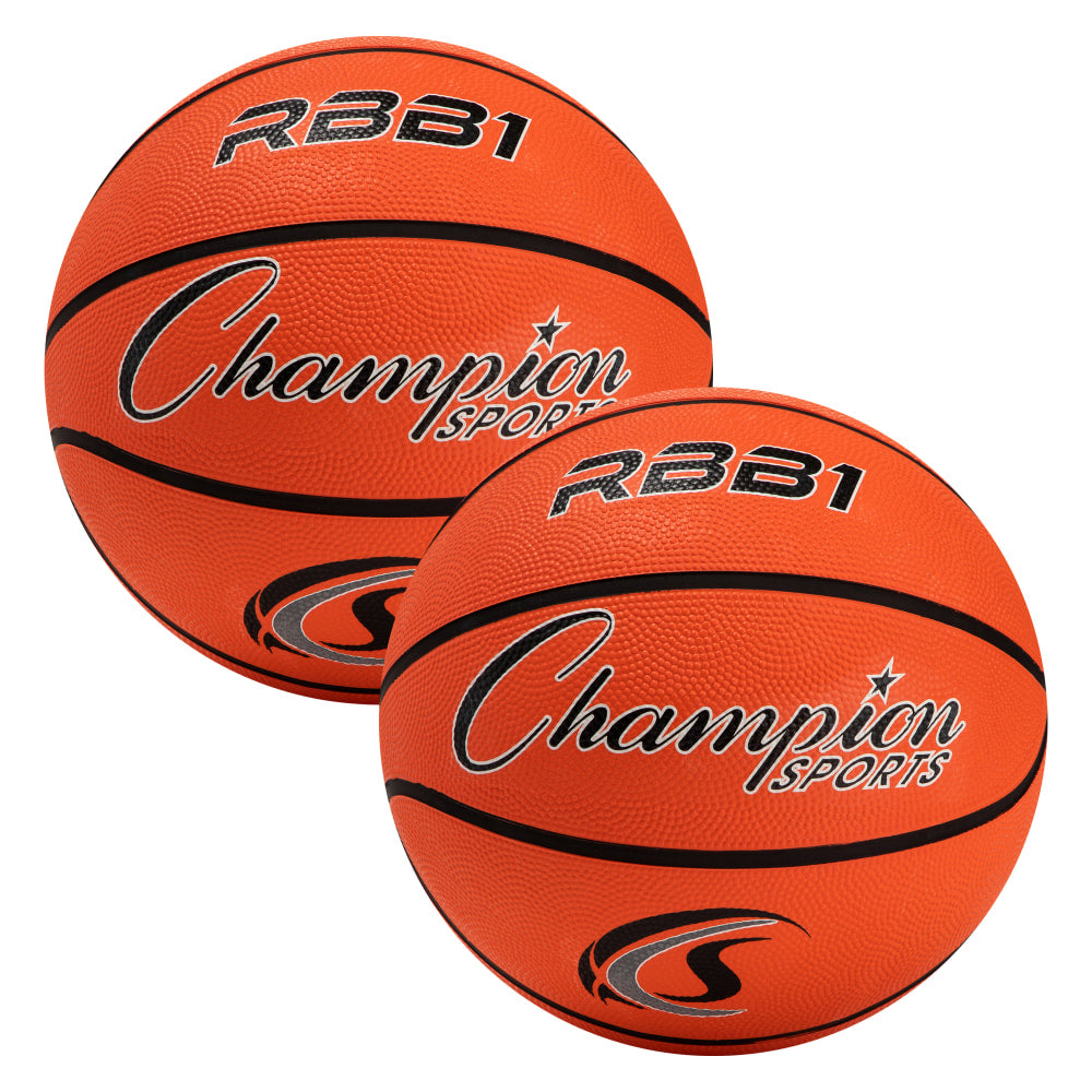 Champion Sports Rubber Basketballs, Official Size, Orange/Black, Pack Of 2 Balls