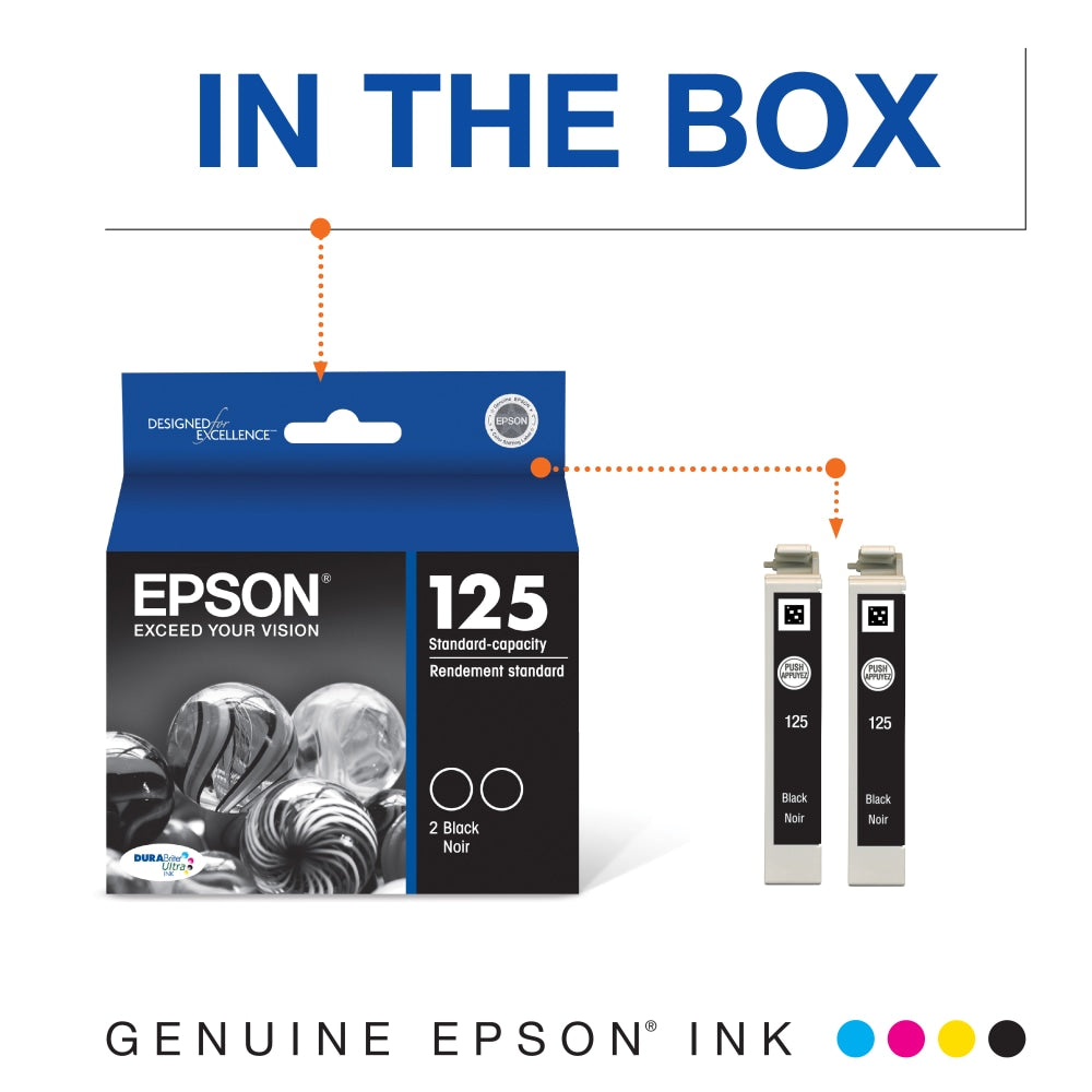 Epson 125 DuraBrite Ultra Black Ink Cartridges, Pack Of 2, T125120-D2