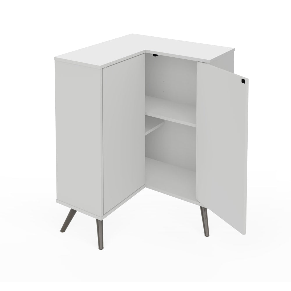 Bestar Krom 27inW Corner Storage Cabinet With Metal Legs, White