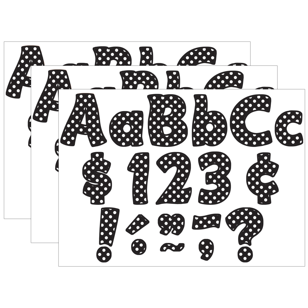 Teacher Created Resources Funtastic Font Letters Combo Packs, 4in, Black Polka Dots, 208 Pieces Per Pack, Set Of 3 Packs