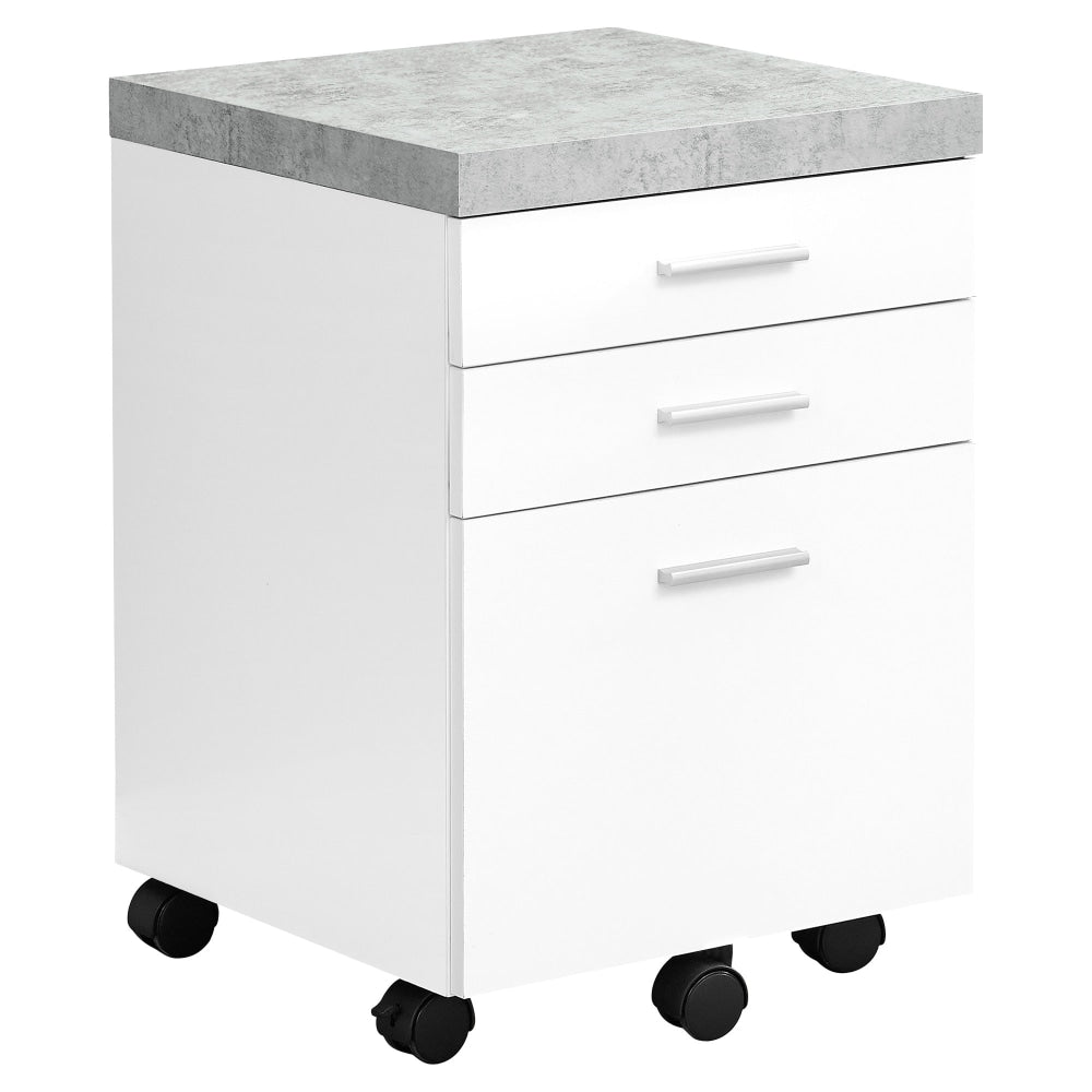 Monarch Specialties 17-3/4inD Vertical 3-Drawer File Cabinet, White/Cement-Look