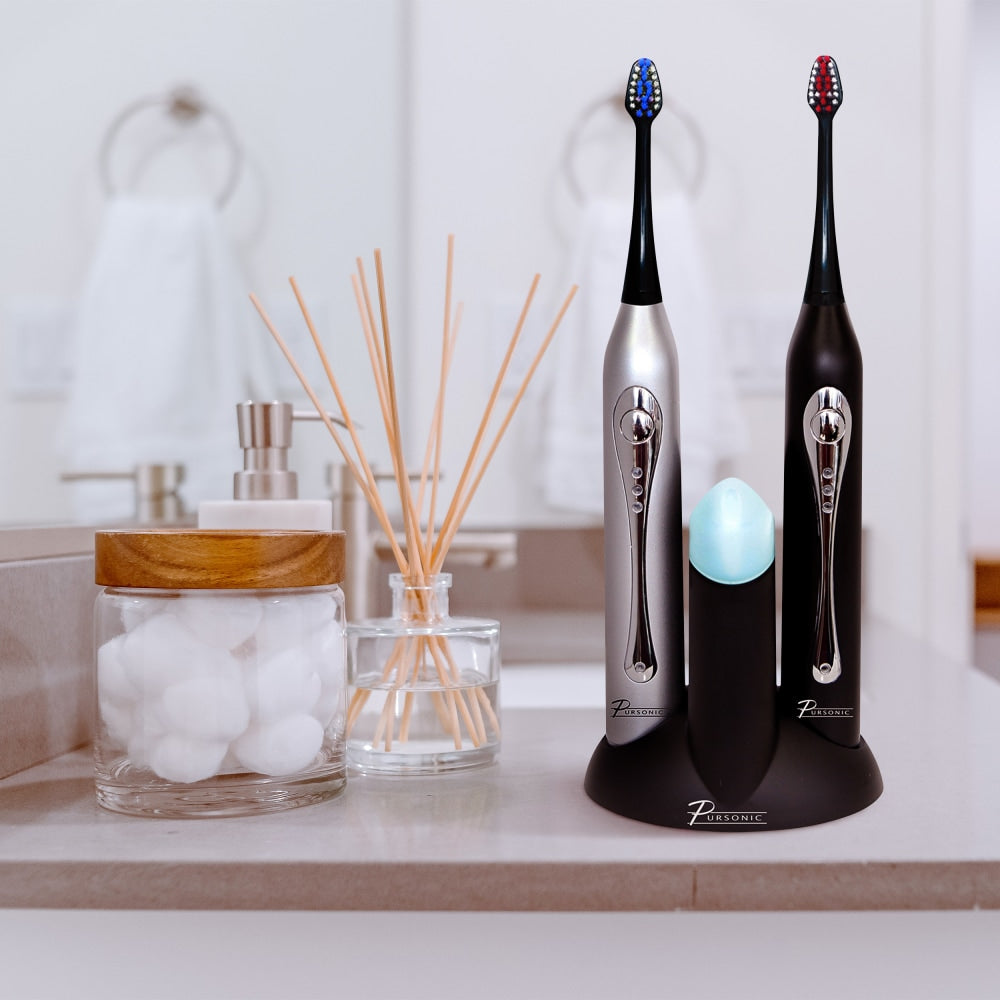 Pursonic Dual-Handle Ultra High-Powered Sonic Electric Toothbrush With Dock Charger, Black/Silver