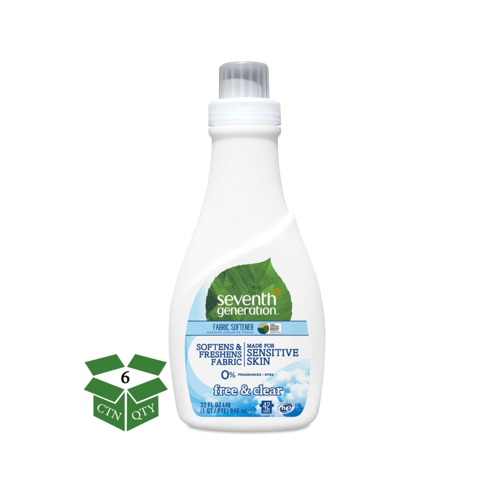 Seventh Generation Natural Liquid Fabric Softener, Free & Clear Scent, 32 Oz Bottle, Case Of 6