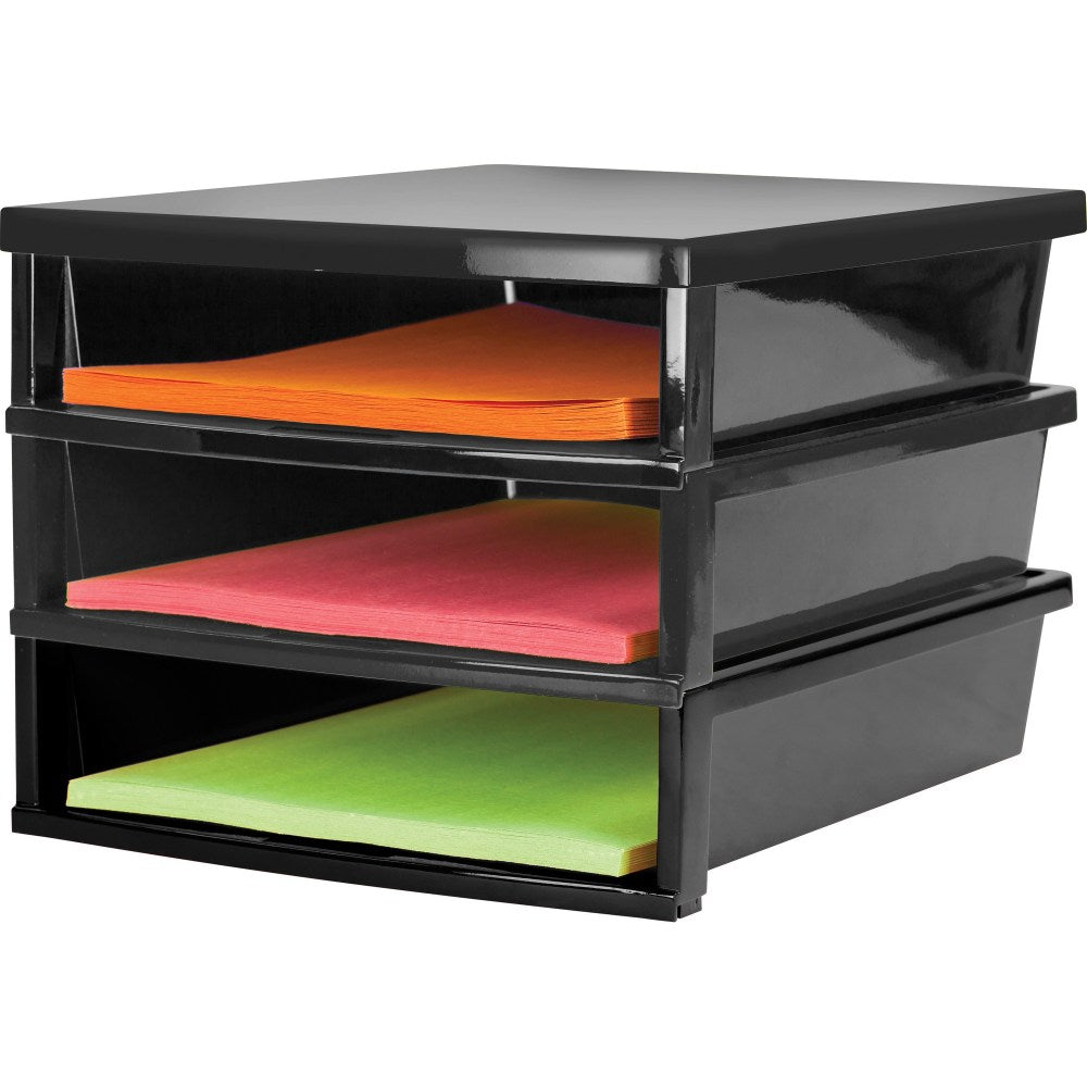 Storex Quick Stack Construction Paper Sorter - 500 x Sheet - 3 Compartment(s) - 8.4in Height x 11.3in Width13in Length - Black - Plastic - 1 Each