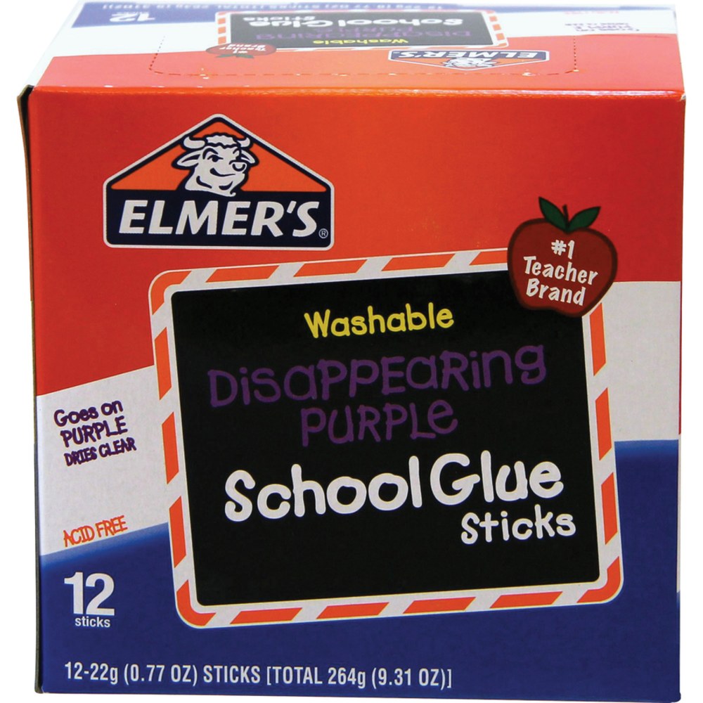 Elmers Washable Disappearing Purple School Glue Sticks, 0.77 Oz., Pack Of 12