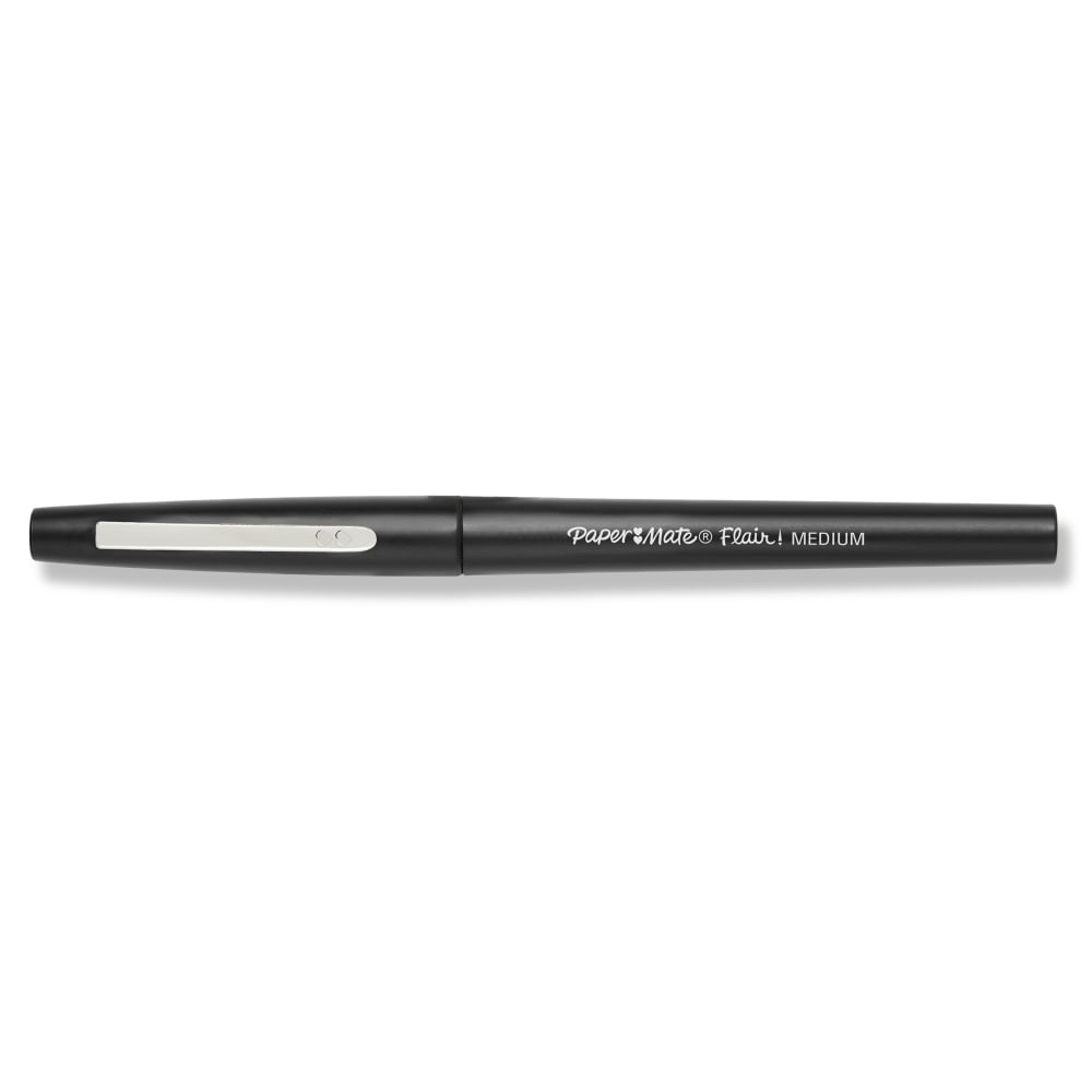 Paper Mate Flair Porous-Point Pens, Medium Point, 0.7 mm, Black Barrel, Black Ink, Pack Of 4