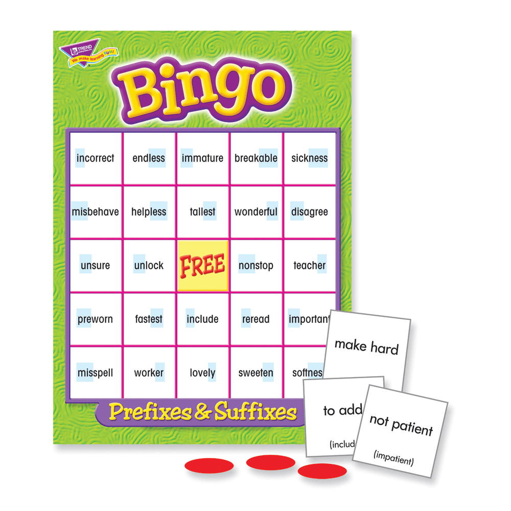 Trend Sight Words Prefixes & Suffixes Bingo Game, Grades 2 To 8