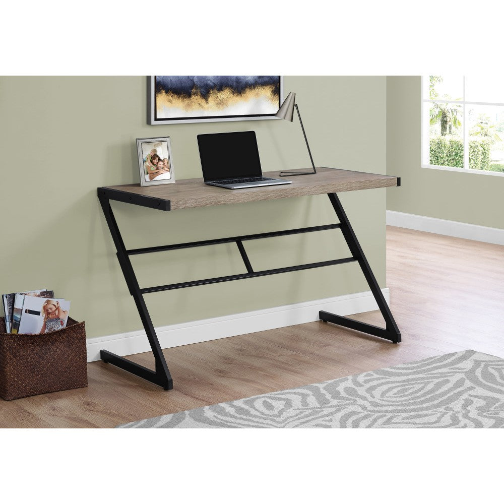 Monarch Specialties 48inW Computer Desk With Z-Shaped Metal Base, Dark Taupe/Black