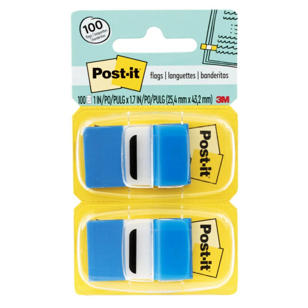 Post-it Flags, 1in x 1 -11/16in, Blue, 50 Flags Per Pad, Pack Of 12 Pads