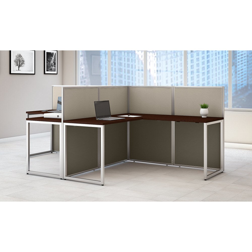 Bush Business Furniture Easy Office 60inW 2-Person L-Shaped Cubicle Desk Workstation With 45inH Panels, Mocha Cherry/Silver Gray, Standard Delivery