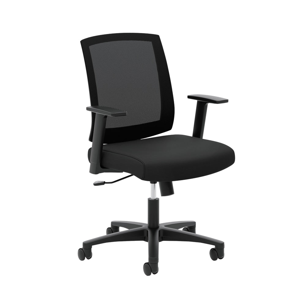 HON Basyx Torch Task Chairs, Mesh Back, Fixed Arms, Black Seat, Fabric