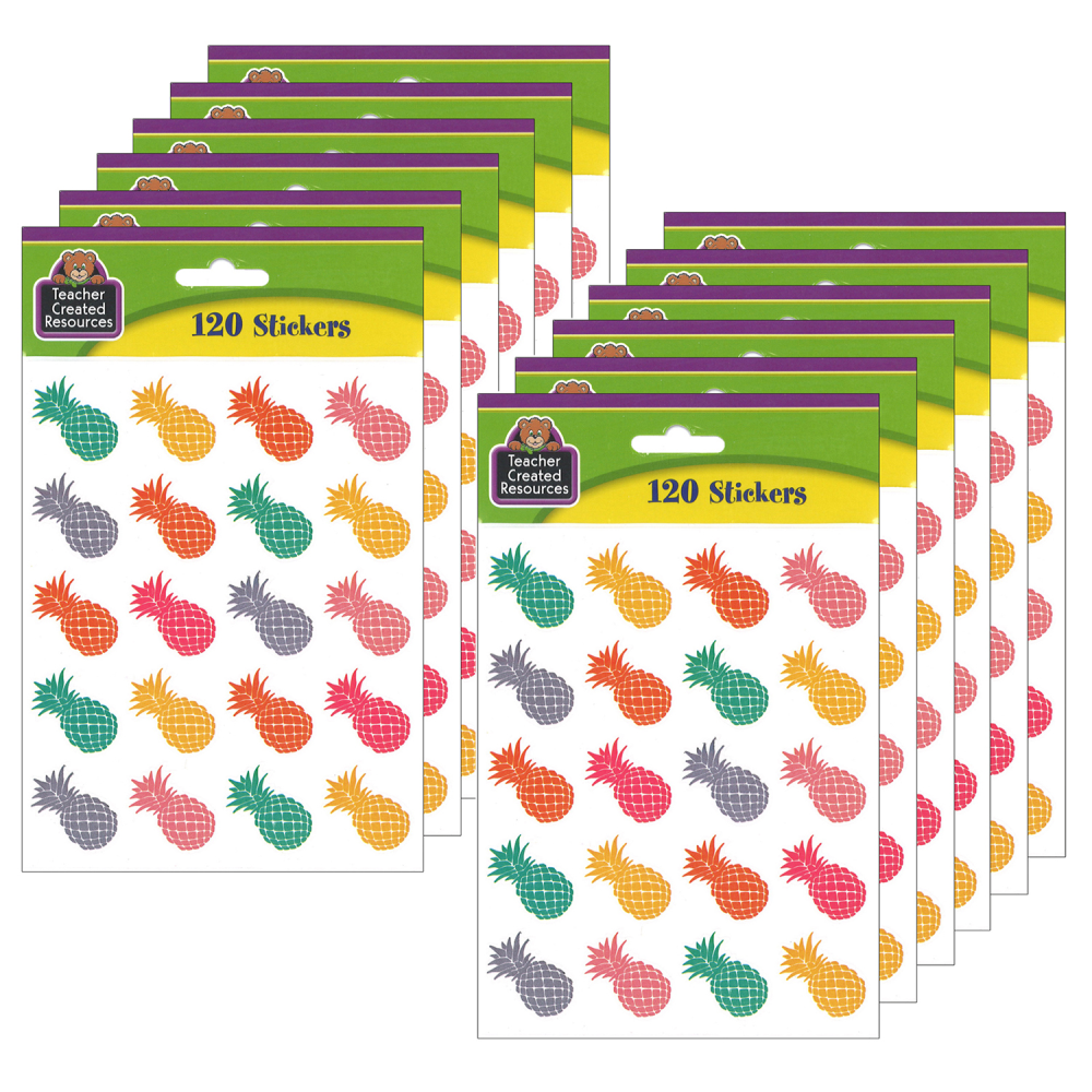 Teacher Created Resources Stickers, Tropical Punch Pineapples, 120 Stickers Per Pack, Set Of 12 Packs