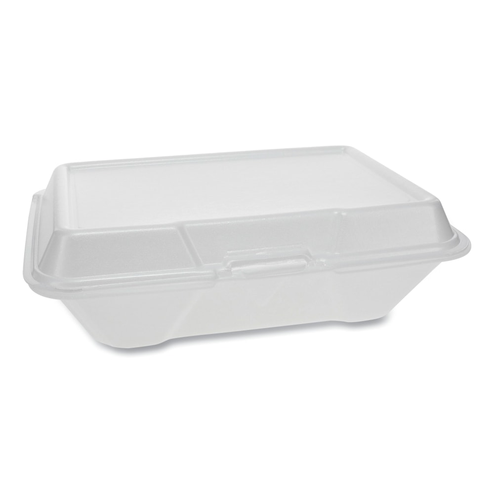 Pactiv Evergreen Foam Hinged Lid Containers, 9-1/4in x 6-1/2in x 2-3/4in, White, Carton Of 150 Containers