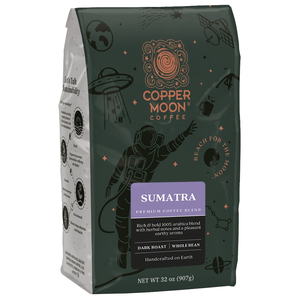 Copper Moon World Coffees Whole Bean Coffee, Sumatra, 2 Lb Per Bag, Carton Of 4 Bags