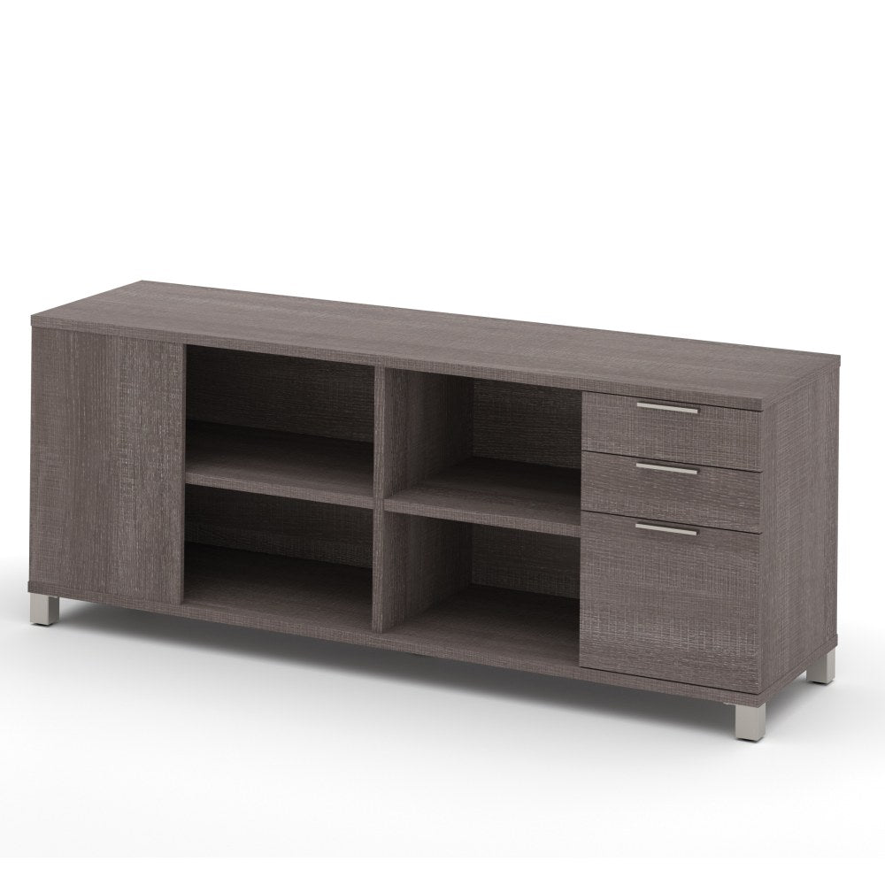 Bestar Pro-Linea 72inW Computer Desk Credenza With 3 Drawers, Bark Gray