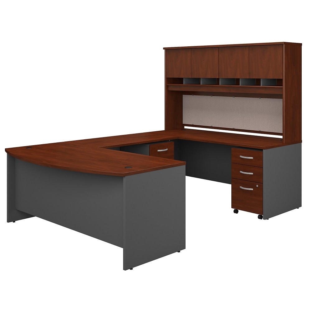 Bush Business Furniture 72inW Bow-Front U-Shaped Corner Desk With Hutch And Storage, Hansen Cherry/Graphite Gray, Standard Delivery