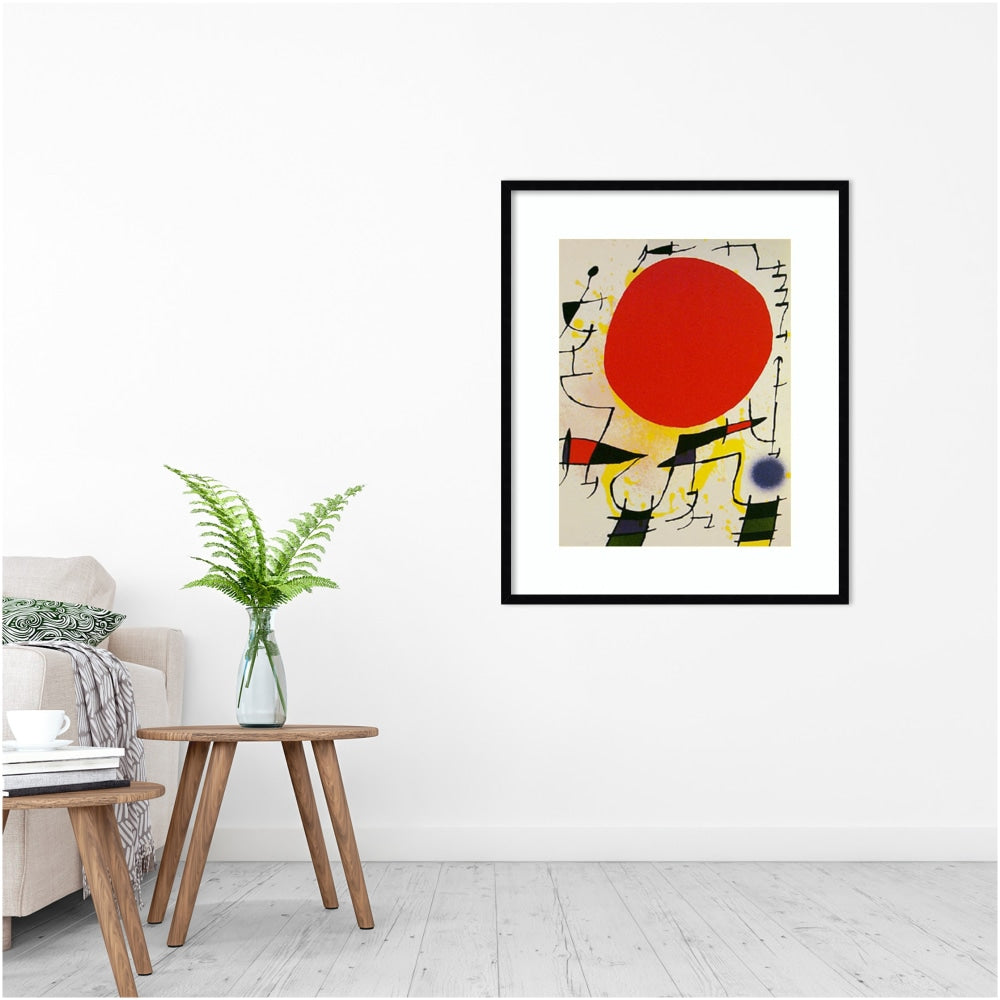 Amanti Art Le Soliel Rouge (The Red Sun) by Joan Miro Wood Framed Wall Art Print, 28inW x 34inH, Black