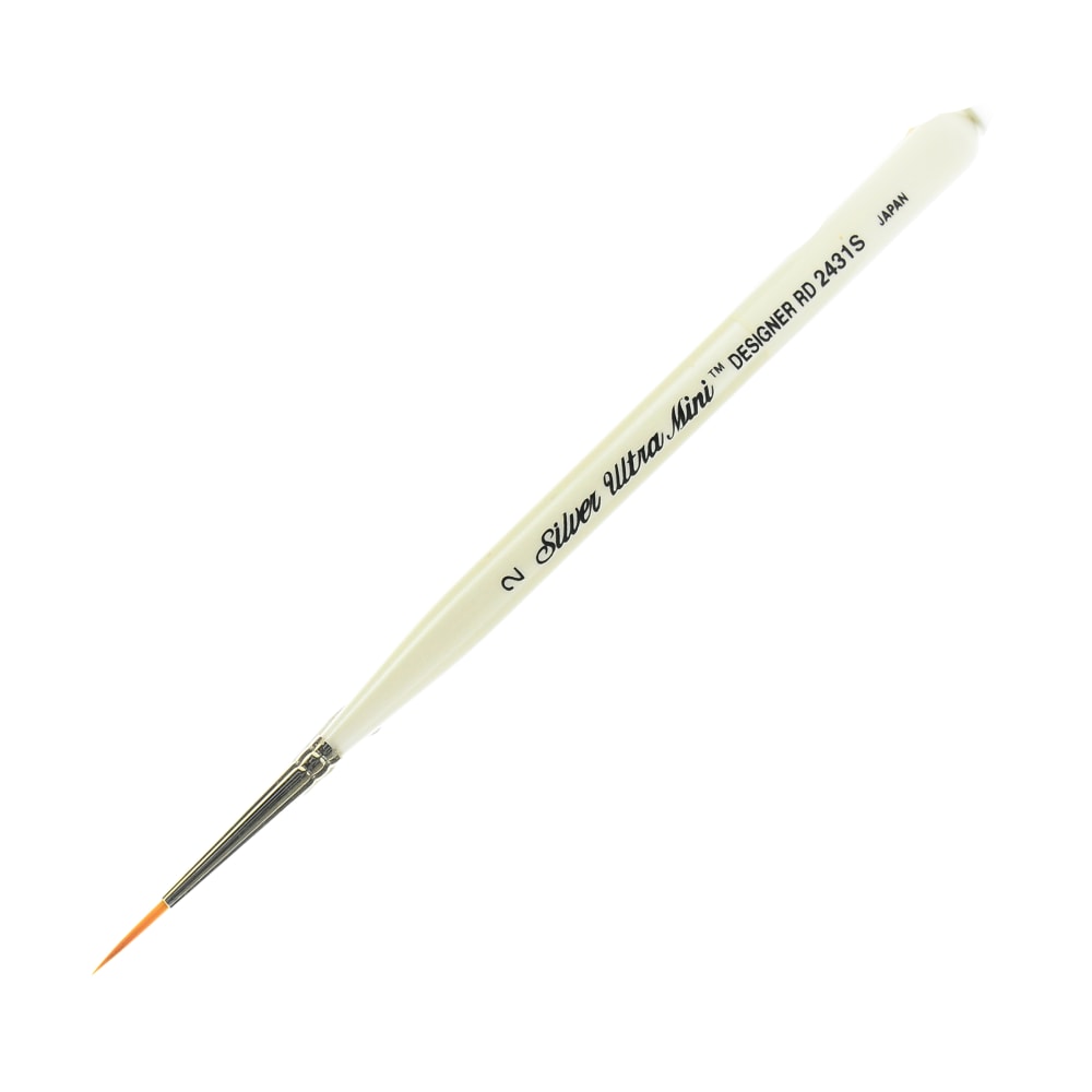 Silver Brush Ultra Mini Series Paint Brush, Size 2, Taklon Filament, Round Bristle, Gold/Pearl White