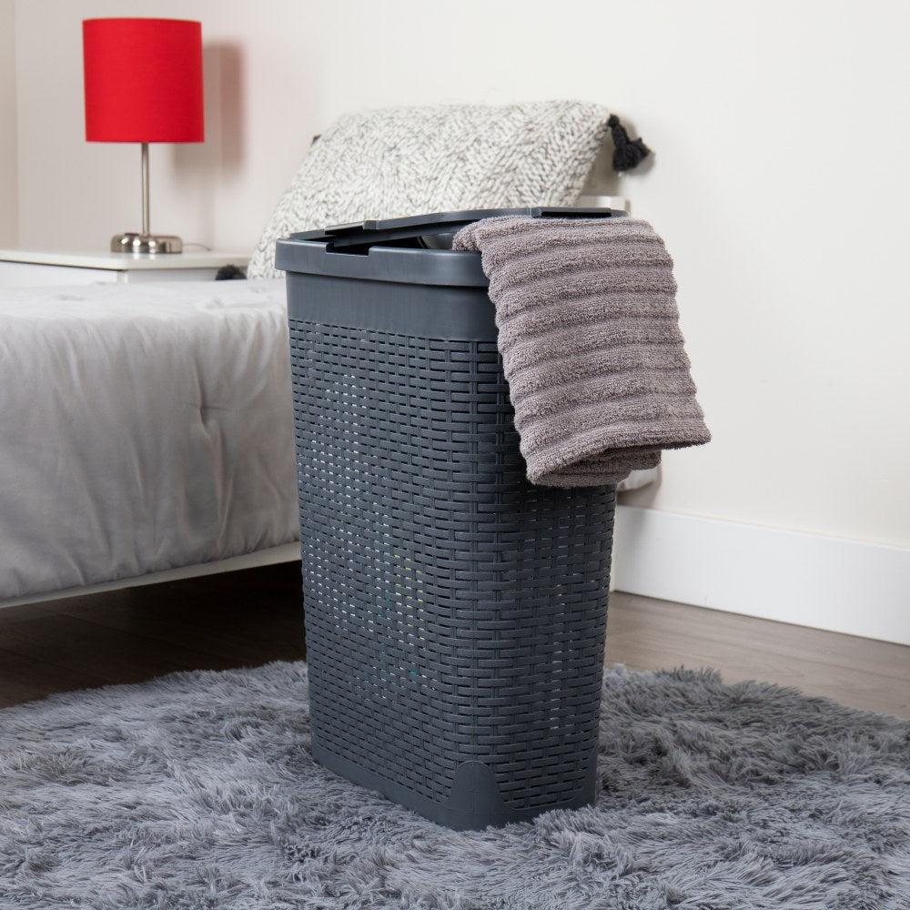 Mind Reader 40L Slim Laundry Hamper Clothes Basket with Lid, 23-1/2in H x 10-2/5in W x 18in D, Gray