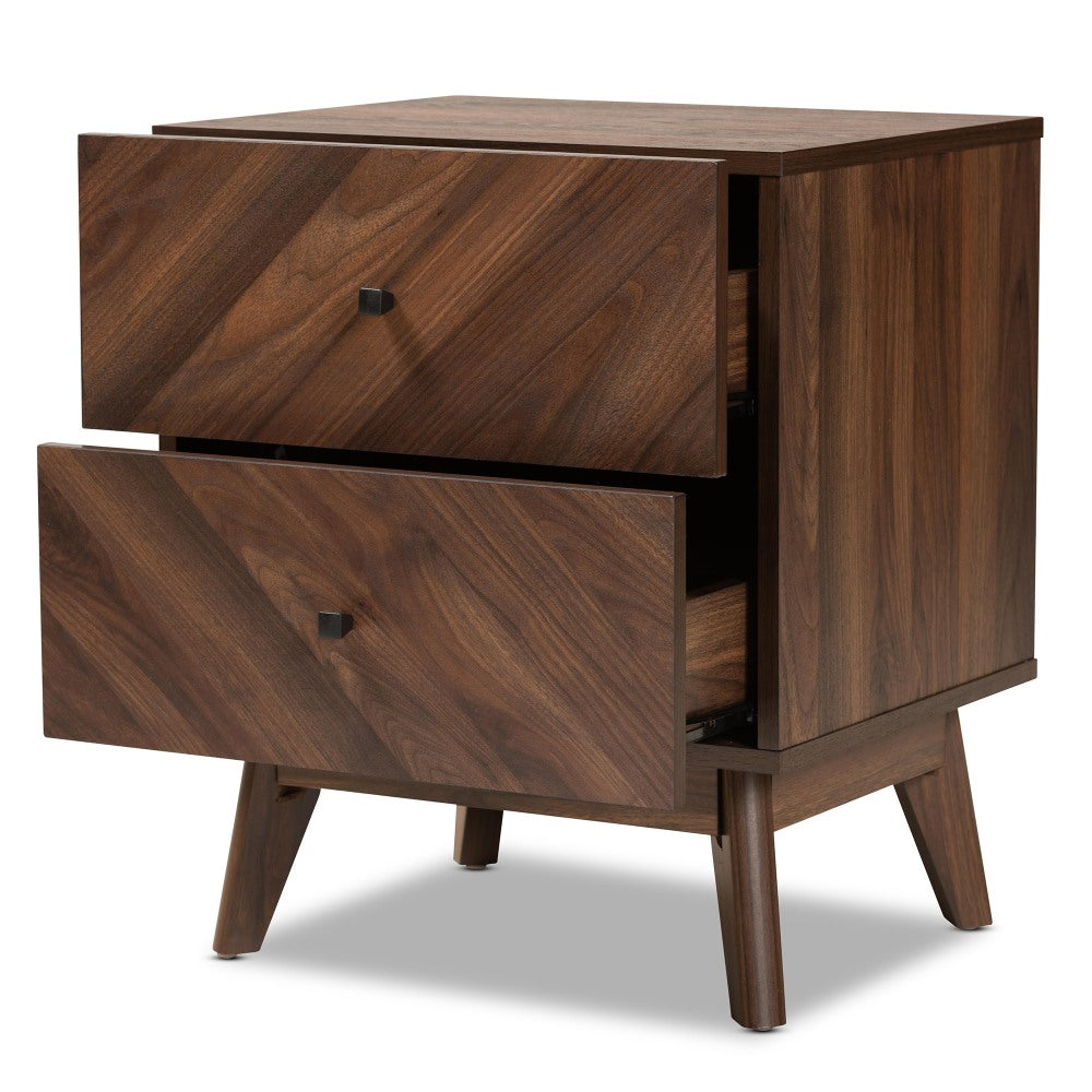 Baxton Studio Hartman 2-Drawer Nightstand, 22-3/4inH x 19inW x 16-1/4inD, Walnut Brown