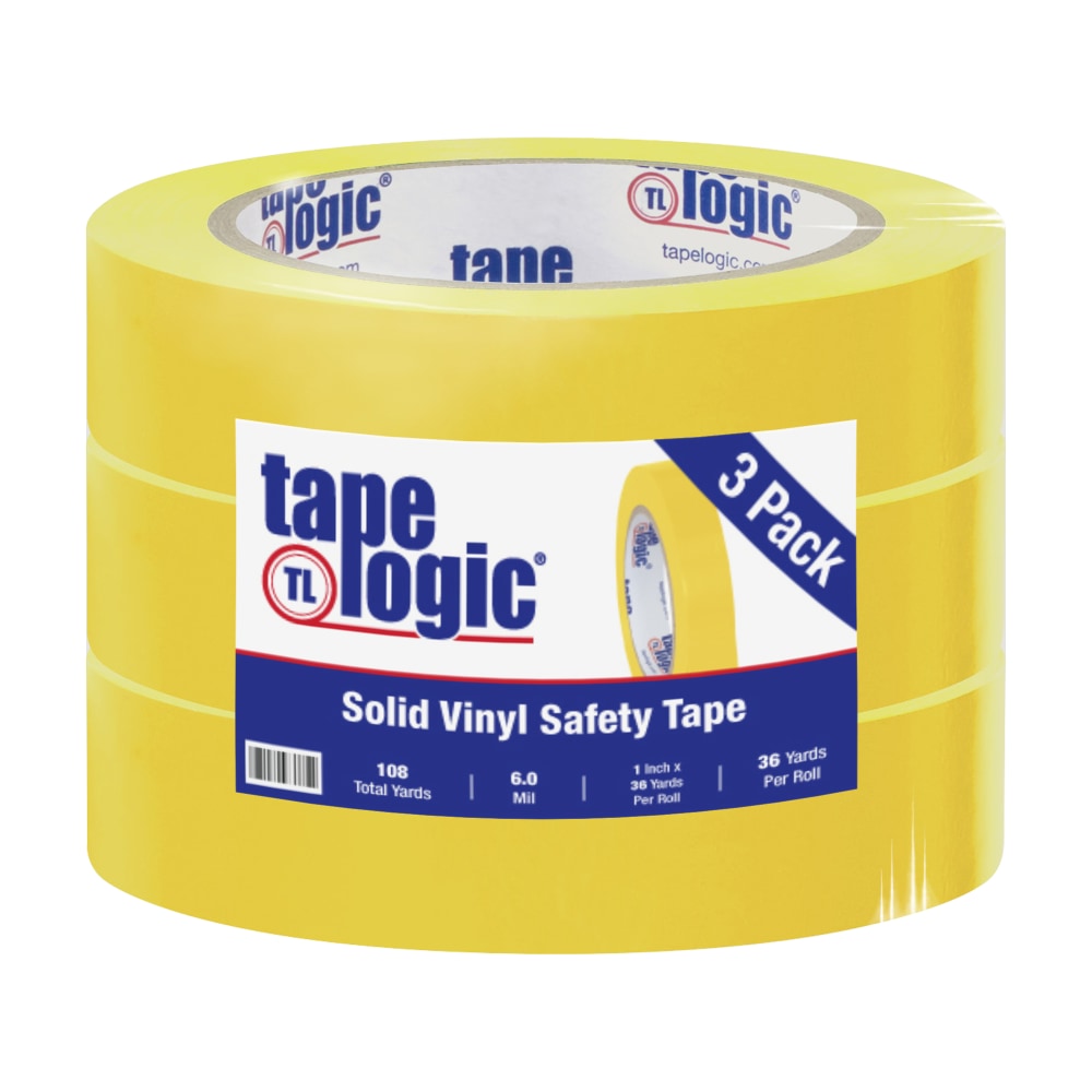 BOX Packaging Solid Vinyl Safety Tape, 3in Core, 1in x 36 Yd., Yellow, Case Of 3