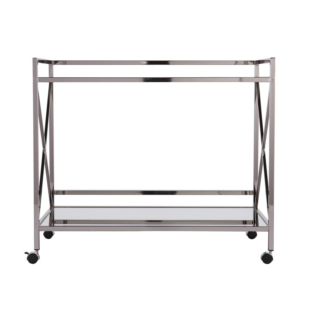 SEI Furniture Maxton Bar Cart, 32-1/4inH x 38-3/4inW x 23-1/4inD, Polished Silver