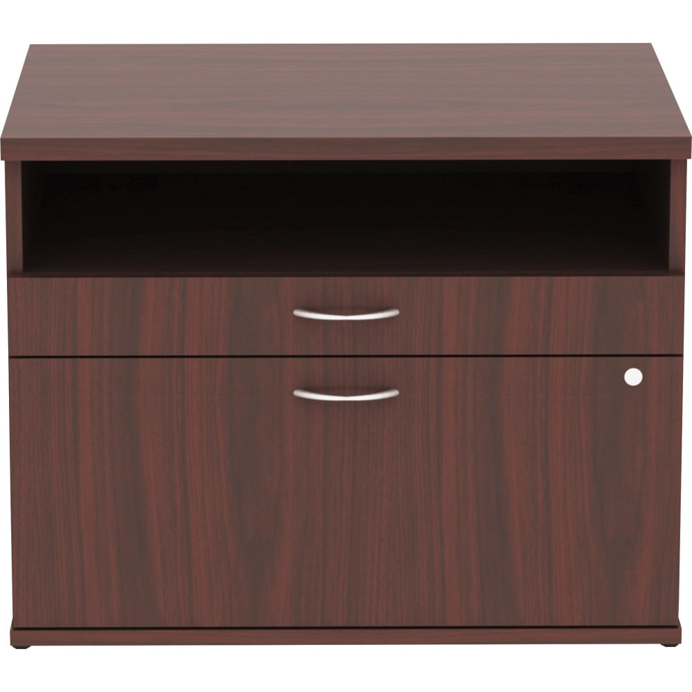 Lorell Relevance Open Computer Desk Credenza File Cabinet, Mahogany