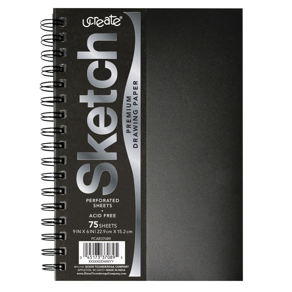 Pacon UCreate Poly Cover Sketch Books, 6in x 9in, 75 Sheets, Black, Pack Of 3 Books