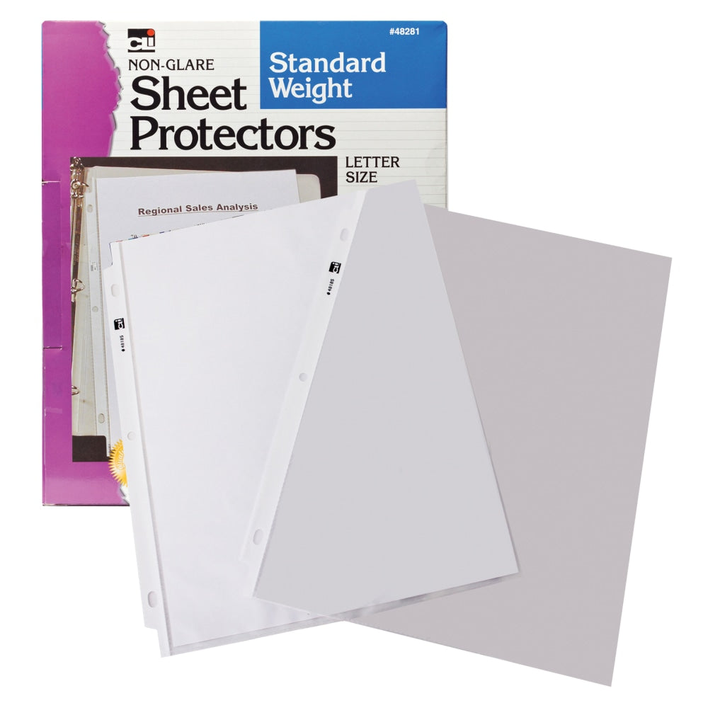 Charles Leonard Top-Loading Sheet Protectors, Non-Glare, 8 1/2in x 11in, Clear, 100 Per Pack, 2 Packs