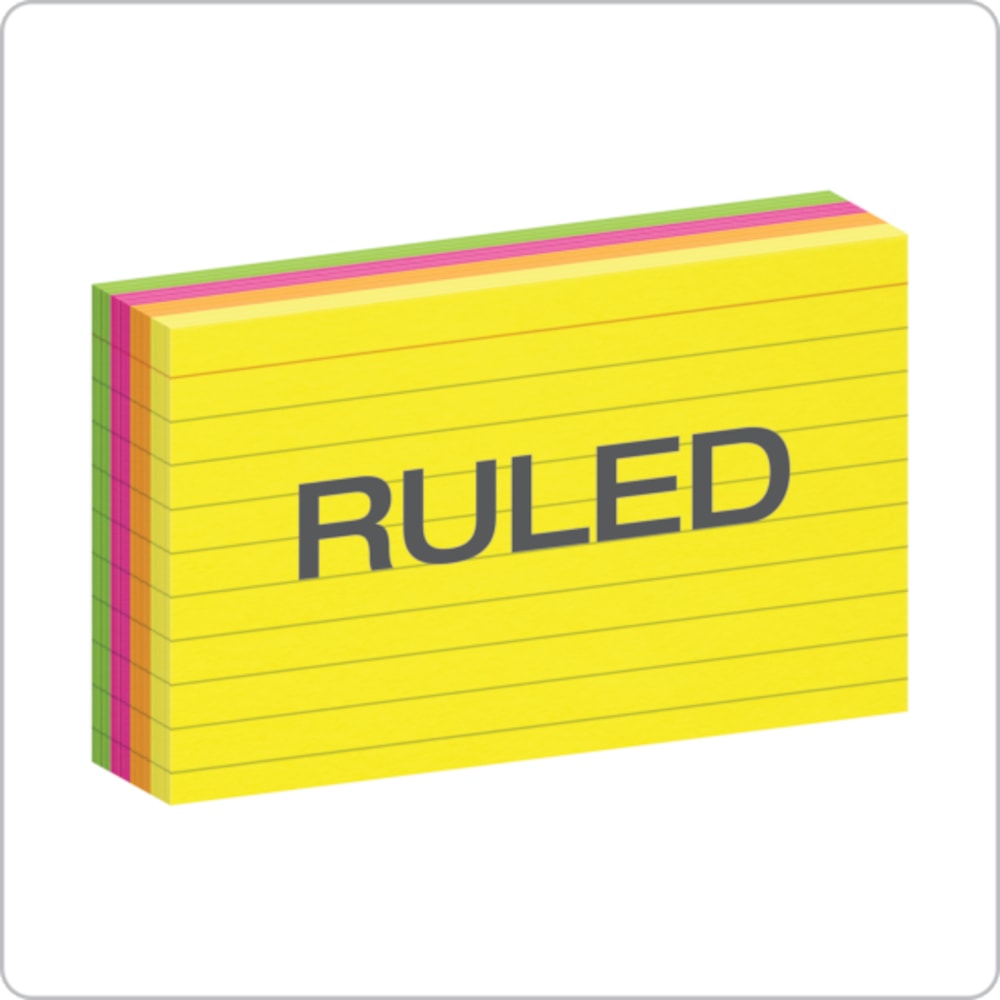 Oxford Neon Index Cards, 3in x 5in, Ruled, Assorted Colors, 100 Per Pack