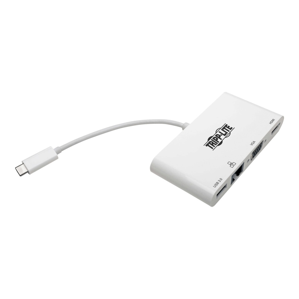 Tripp Lite USB C Docking Station Adapter 4K w/ HDMI, VGA, Gigabit Ethernet, USB-A Hub White, Thunderbolt 3 Compatible - for Notebook/Tablet/Smartphone/Projector/Monitor - USB 3.1 Type C - 2 x USB Ports