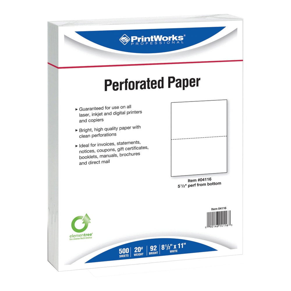 PrintWorks Professional Pre-Perforated Paper for Statements, Tax Forms, Bulletins, Planners And More, Letter Size (8 1/2in x 11in), Ream Of 500 Sheets, 20 Lb