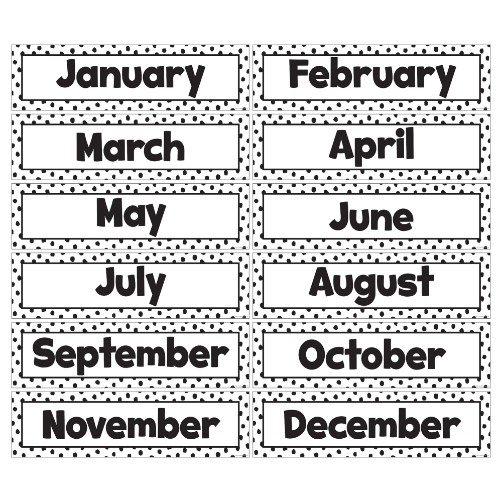 Teacher Created Resources Monthly Headliners, 5in x 18in, Black Painted Dots On White, 12 Per Pack, Set Of 3 Packs