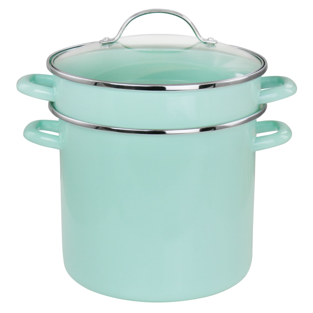 Martha Stewart Steel Dual Stock Pot And Steamer Set, 8 Quart, Aqua