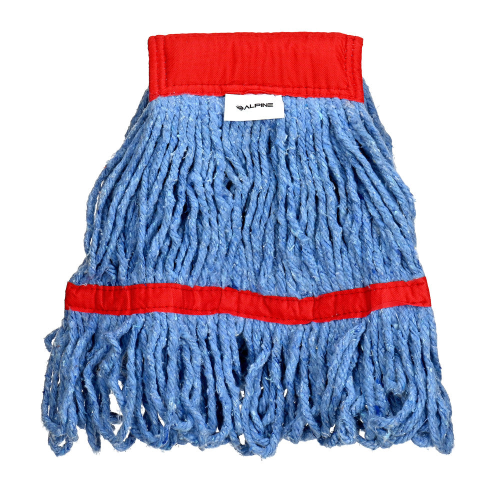 Alpine Industries Cotton Loop-End Mop Heads With 5in Head And Tail Bands, 16 Oz, Blue/Red, Set Of 12 Heads