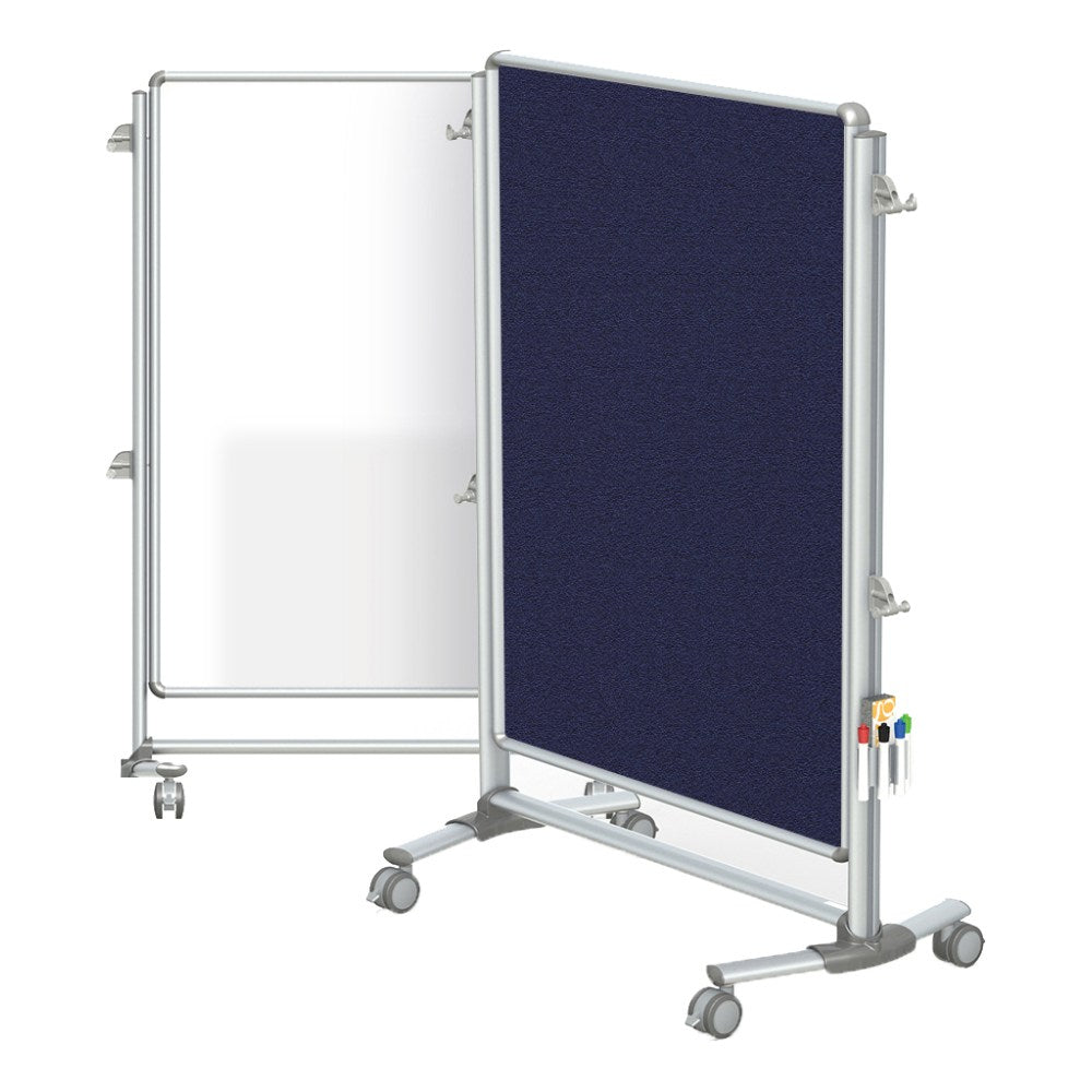 Ghent Nexus Jr Partition Double-Sided Mobile Magentic Fabric/Non-Magnetic Dry-Erase/Bulletin Board, 34 1/4in x 46 1/4in, Blue Board/Silver Aluminum Frame