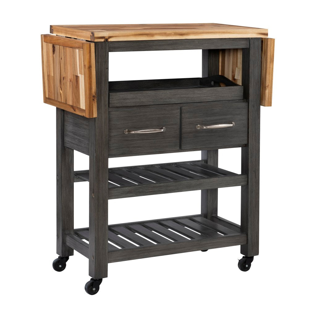 Powell Kelab Kitchen Cart With Drop Leaves, 36inH x 47-1/4inW x 14-3/4inD, Gray/Natural