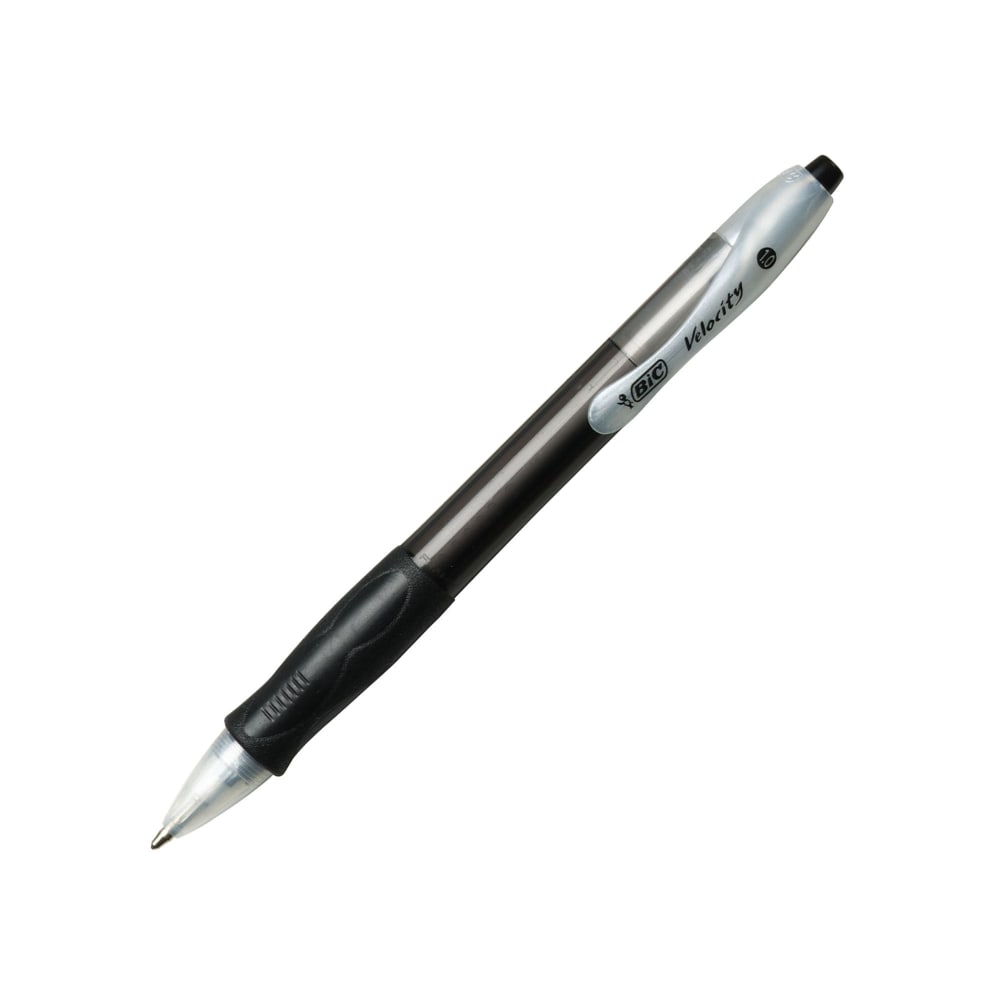 BIC Velocity Retractable Ballpoint Pens, Medium Point, 1.0 mm, Assorted Barrels, Black Ink, Pack Of 12