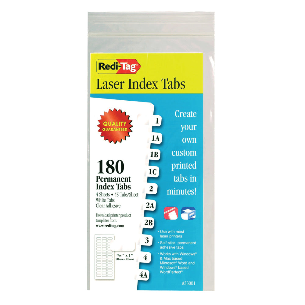 Redi-Tag Laser Index Tabs, 7/16in x 1in, White, Pack Of 180