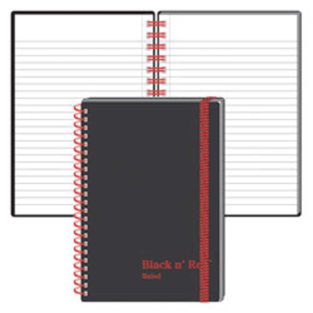 Black n Red Wirebound Notebook, 3 5/8in x 5 7/8in, 1 Subject, Wide Ruled, 70 Sheets, Black/Red