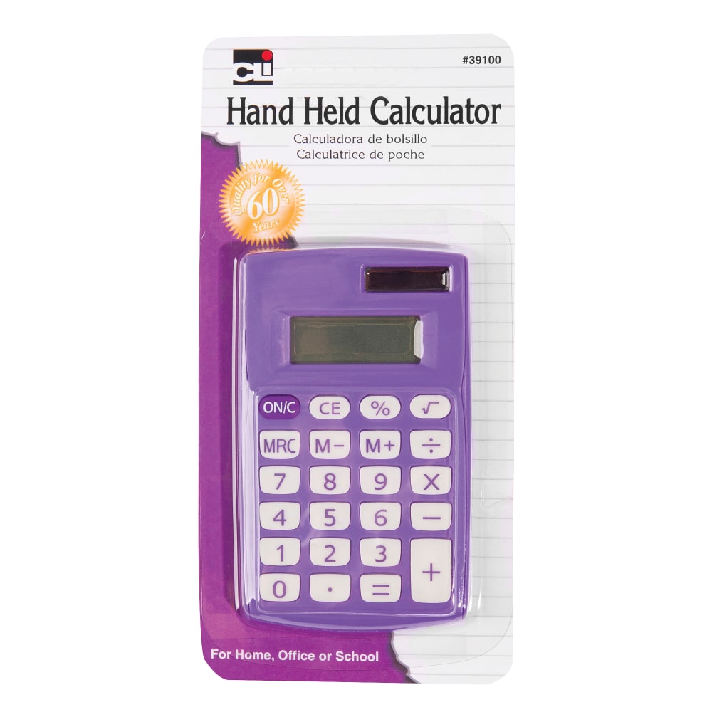 Charles Leonard Primary Dual-Powered 8-Digit Calculators, 3-3/4inH x 2-1/4inW x 19/50inD, Assorted Colors, Pack Of 6 Calculators