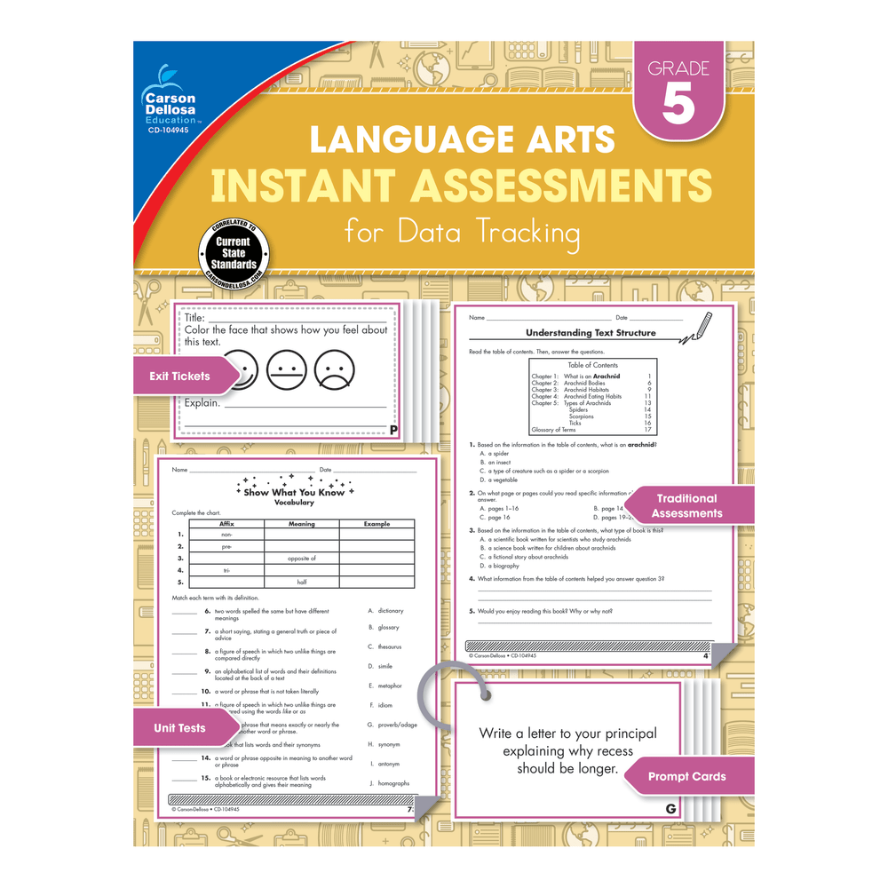 Carson-Dellosa Instant Assessments For Data Tracking Language Arts Resource Book, Grade 5