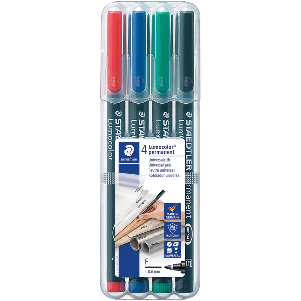 Staedtler Mars Lumocolor Permanent Markers, Fine Point, Assorted Colors, Pack Of 4