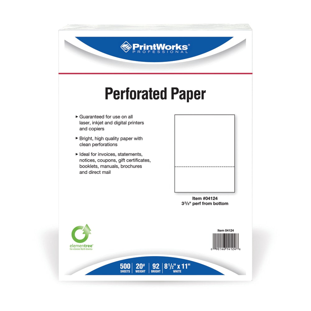 PrintWorks Professional Pre-Perforated Paper, Letter Paper Size, 20 Lb, White, Ream Of 500 Sheets