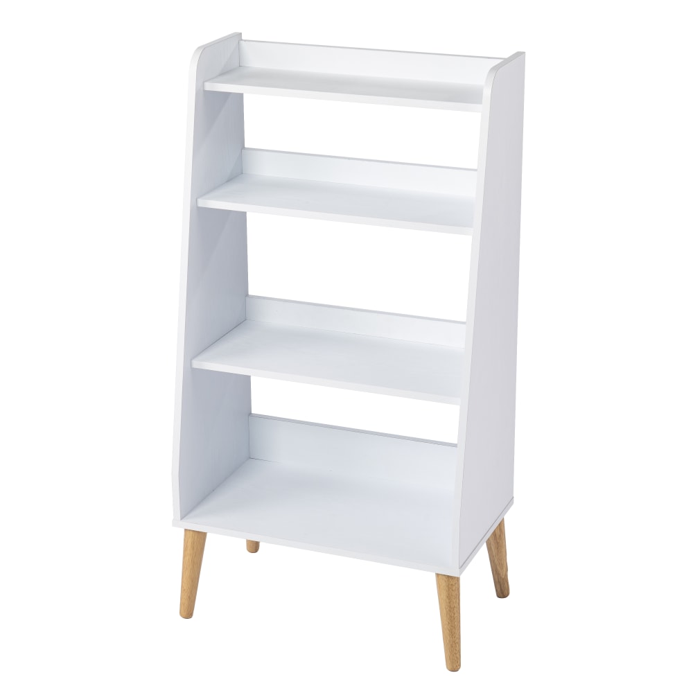 SEI Furniture Berritza 45inH 4-Shelf Midcentury Modern Bookshelf, White/Natural