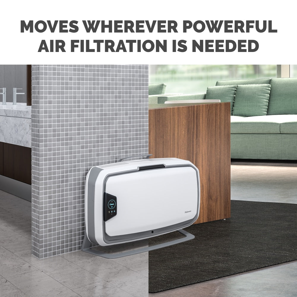 Fellowes Array Stand AS2 Air Purifier, 3,000 Sq. Ft. Coverage, 22-3/4inH x 10-11/16inW x 34-13/16inD, White/Silver