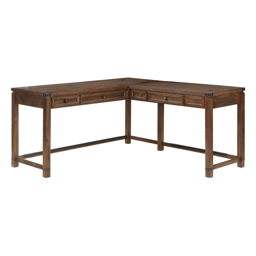 Office Star Baton Rouge Work Smart Sit-To-Stand 60inW L-Computer Desk, Brushed Walnut