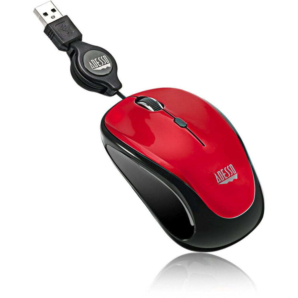 Adesso iMouse S8R USB Illuminated Retractable Mini Optical Mouse, Red