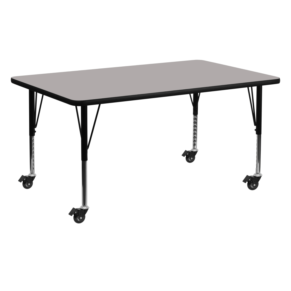 Flash Furniture Mobile Rectangular HP Laminate Activity Table With Height-Adjustable Short Legs, 25-1/2inH x 24inW x 60inD, Gray