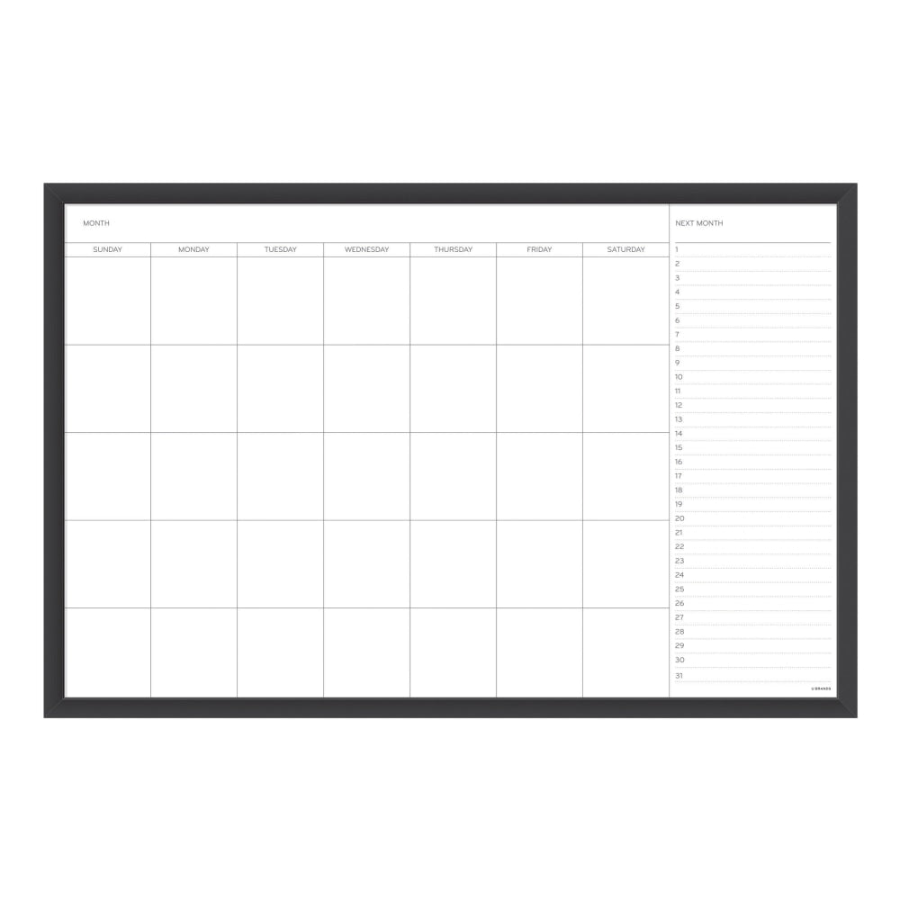 U Brands Magnetic Dry Erase Monthly Calendar Board, 35in X 23in, Black Aluminum Frame